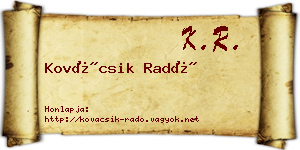 Kovácsik Radó névjegykártya